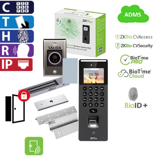                                                                                                            Kit Terminal SenseFace 2A, botón de salida y chapa electromagnética para control de acceso ZKteco (AC01-SP31H-21)